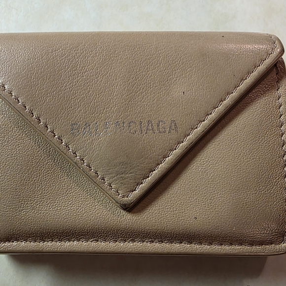 Balenciaga Tan Leather Tri-Fold Mini Wallet